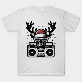 Retro Christmas Reindeer Santa Hat T-Shirt